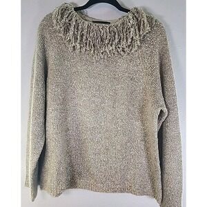 Norton McNaughton Fringe Collar Pullover Sweater Ivory Tan Women's Size XL